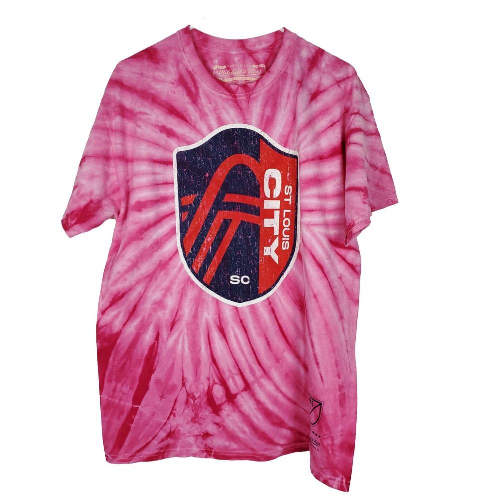 STL CITY Mitchell & Ness MLS L Large Shirt Distressed Logo‎ Pink Tie Dye NWT
